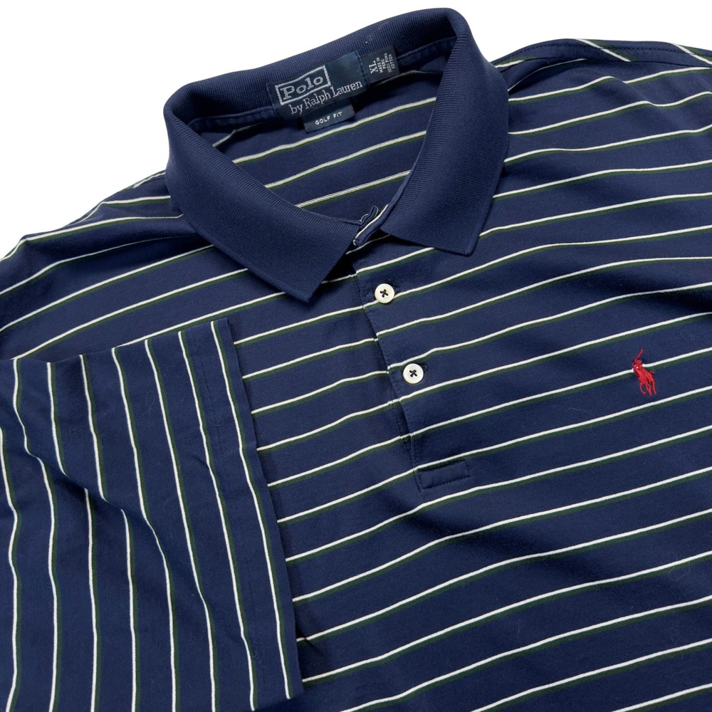 Polo Ralph Lauren Golf Fit Polo Shirt Mens XL Striped Navy Green White